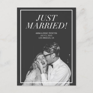 Just Married | Modern Photo Wedding Announcement Postcard