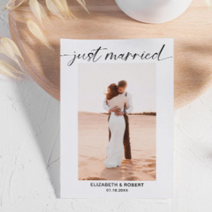 Just Married Modern Script Photo Minimal Wedding Announcement