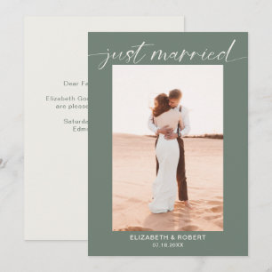Just Married Modern Script Photo Minimal Wedding Announcement
