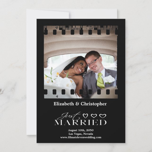 Just Married Modern Script Photo Wedding Save The Date (Front)
