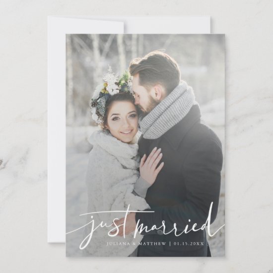 Just Married Modern Script Wedding Multi Photo Announcement