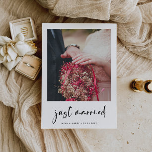 Just married Modern trendy wedding photo card
