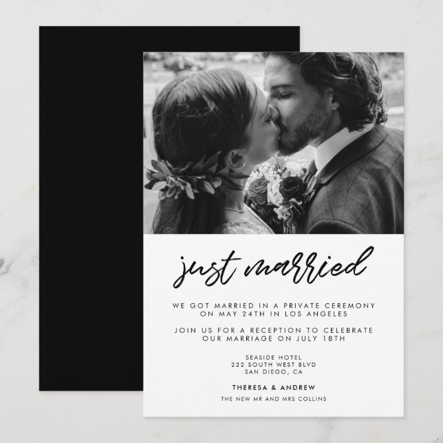 Just married Modern typography photo announcement (Front/Back)