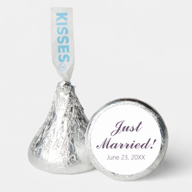 Just Married | Modern Violet Purple Wedding Datea Hershey®'s Kisses® (Front)