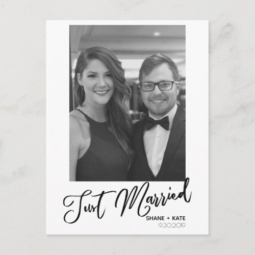 Just Married Modern Wedding Announcement Photo Postcard