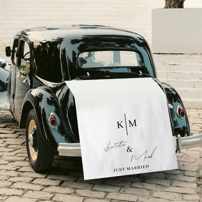 Just Married Monogram Wedding Car Banner Sign Tapestry (Just Married Monogram Fabric Car Banner Sign Tapestry)