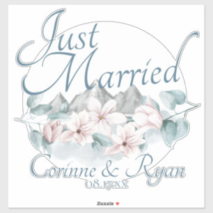 Just Married Mountain Magnolias Personalized Sign Sticker