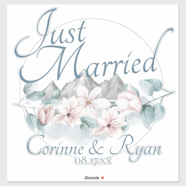 Just Married Mountain Magnolias Personalized Sign Sticker (Sheet)