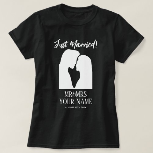 Just married Mr and Mrs couple silhouette t shirt