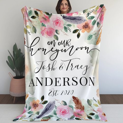 Just Married Mr and Mrs Honeymoon Personalized  Sherpa Blanket