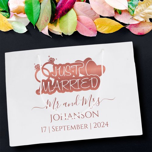 Just Married Mr and Mrs Rose Gold wedding favors Large Gift Bag