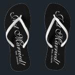 Just Married Mr Mrs flip flops for bride and groom<br><div class="desc">Just Married Mr and Mrs flip flops for bride and groom couple. Personalized name elegant flipflops for newlyweds and their entourage. Make your own personalized wedge sandals for team bride, brides maid, maid of honor, flower girl, mother of the bride, mother of the groom, crew, guests etc. Cute summer slippers...</div>