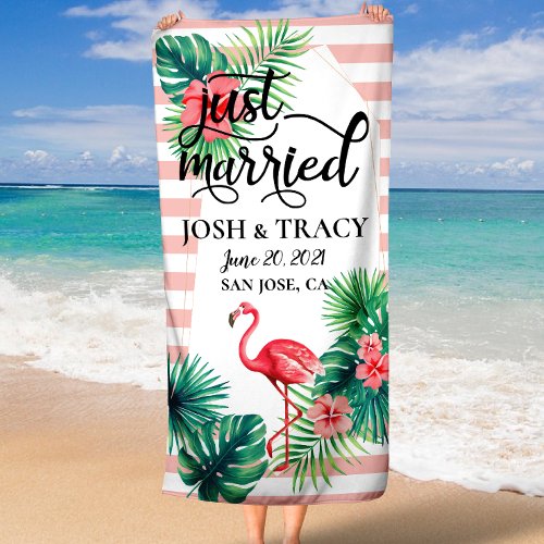 Just Married Mr  Mrs Honeymoon Custom Name Beach Towel