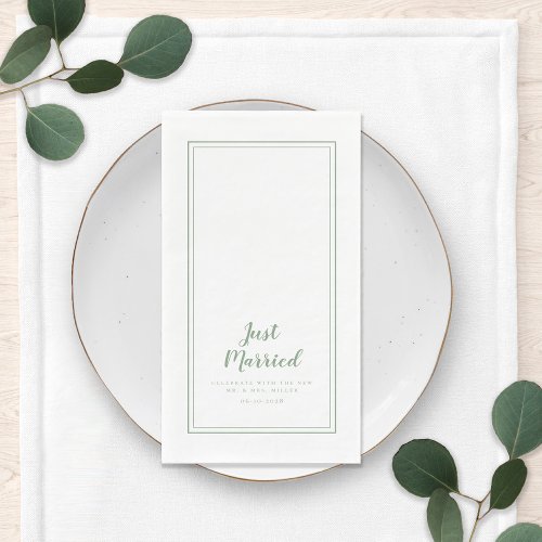 Just Married Mr  Mrs Rustic Green Wedding Dinner Paper Guest Towels