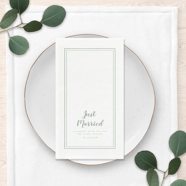 Just Married Mr & Mrs Rustic Green Wedding Dinner Paper Guest Towels (Creator Uploaded)