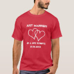 Just Married Mr & Mrs t shirt set for newlyweds<br><div class="desc">Just Married Mr & Mrs t shirt set for newlyweds. Fun anniversary or wedding day gift idea for newly weds couple, bride and groom, honeymooners, husband and wife marriage etc. Personalizable names and date. Vintage typography design with two interlocking hearts. Double love symbol interlocked with eachother. Create matching his and...</div>