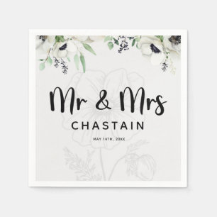 Just Married Mr. & Mrs. Wedding Floral Monogram Napkins