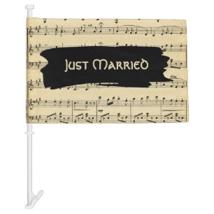Just Married Music Theme Wedding Car Flag
