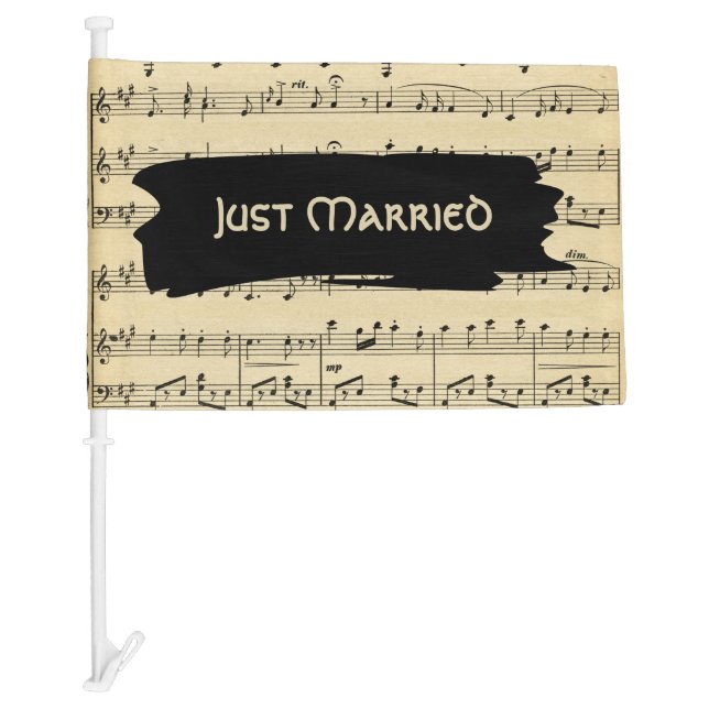 Just Married Music Theme Wedding Car Flag (Front)