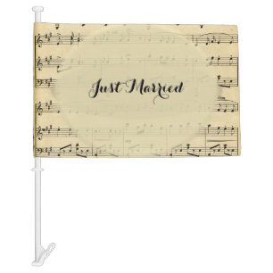 Just Married Music Theme Wedding Car Flag
