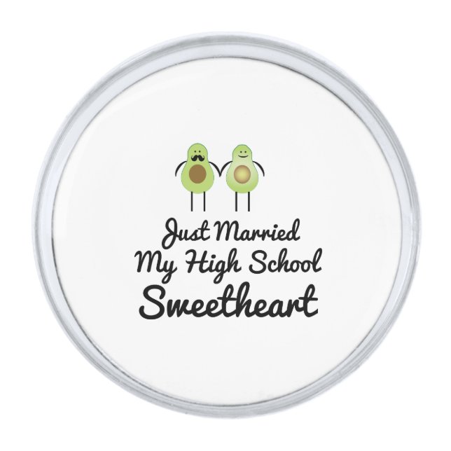 Just married my high school sweetheart silver finish lapel pin (Front)