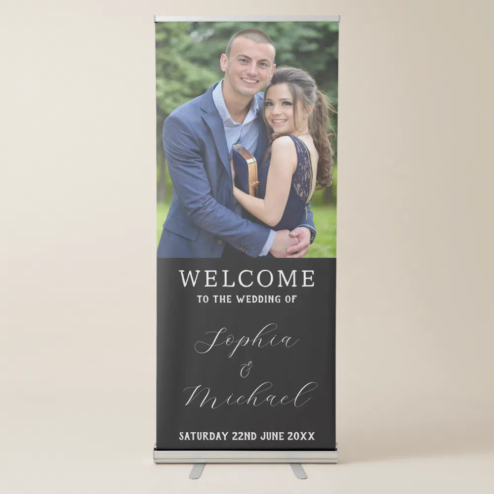 Just Married Name And Photo Wedding Welcome Retractable Banner