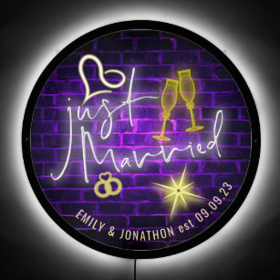  Just Married Names Date Brick Wall Purple Neon LED Sign