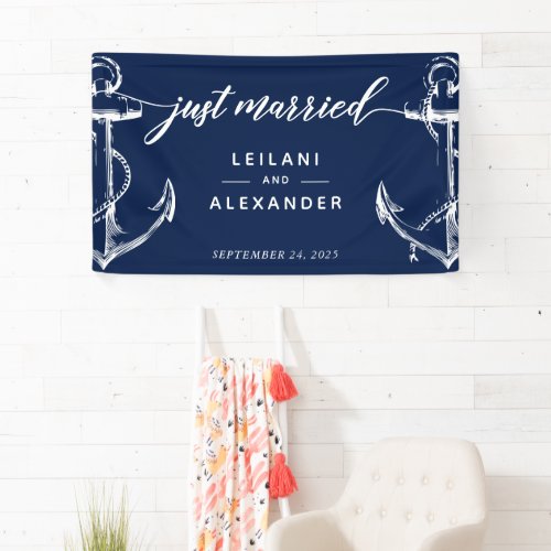 Just Married Nautical Anchor Wedding Banner