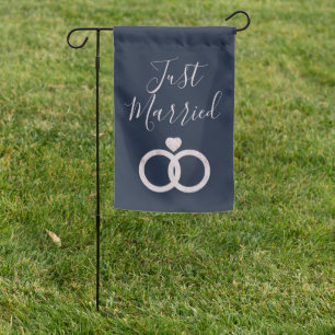 Just Married Navy Blue & Rose Gold Home Decor Garden Flag
