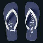 Just Married Navy Blue Wedding Party Flip Flops<br><div class="desc">Just Married simple navy blue wedding party flip flops with wide straps</div>