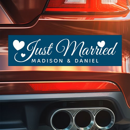 Just Married Navy Personalized Newlywed Wedding Car Magnet