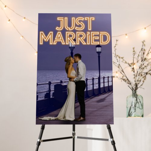 Just Married Neon Lights Wedding Photo Announcemen Foam Board