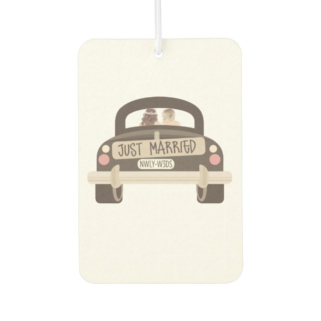 Just Married - newly weds - lesbian wedding gift Air Freshener (Front)