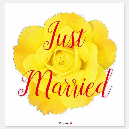 Just Married Newly Weds Wedding Yellow Rose Custom Sticker