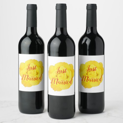 Just Married Newly Weds Wedding Yellow Rose Custom Wine Label