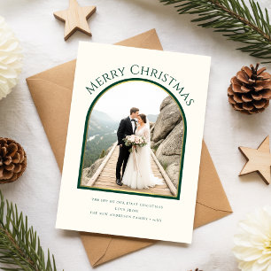 Just Married Newlywed Couple Arch Photo Christmas Holiday Card