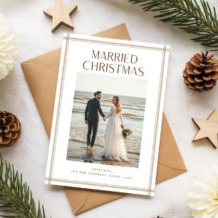 Just Married Newlywed Couple Beach Photo Christmas Holiday Card