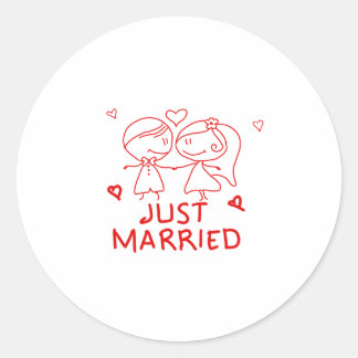 Just Married Newlywed Couple Wedding Favor Design Classic Round Sticker