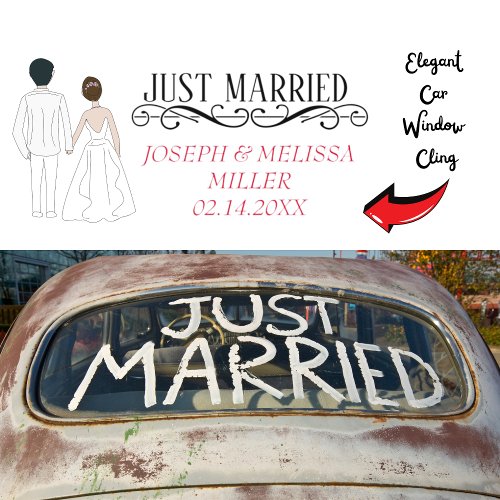 Just Married Newlywed Names Car Window Cling