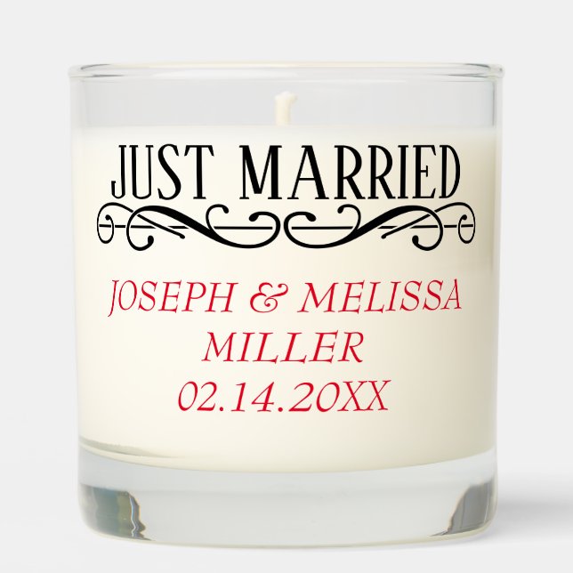 Just Married Newlywed Names Car Window Cling Scented Candle (Front)