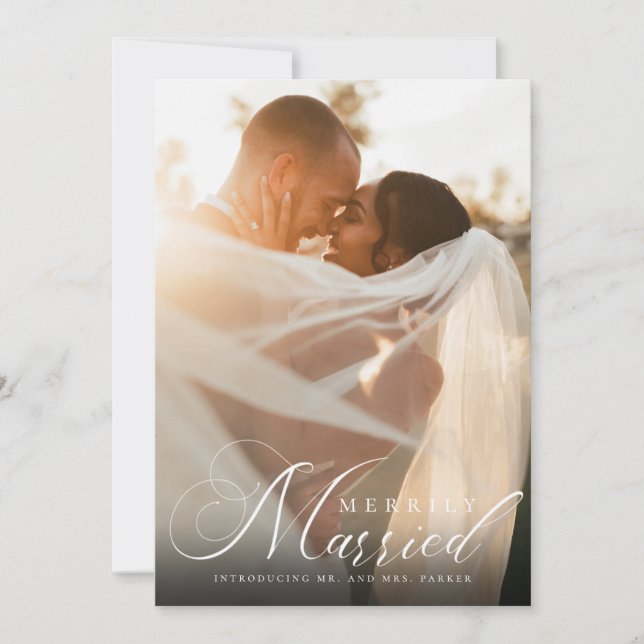 Just Married Newlyweds Christmas Photo Holiday Card (Front)
