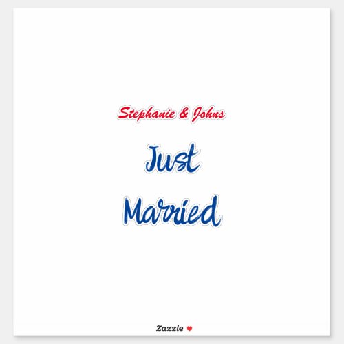 Just Married Newlyweds Custom Name Wedding Sticker