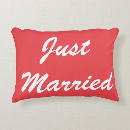 Just Married Newlyweds Custom Red Colorful Wedding Accent Pillow