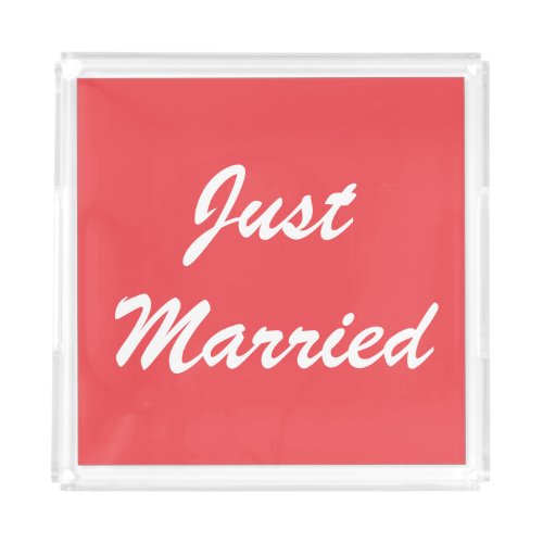 Just Married Newlyweds Custom Red Colorful Wedding Acrylic Tray