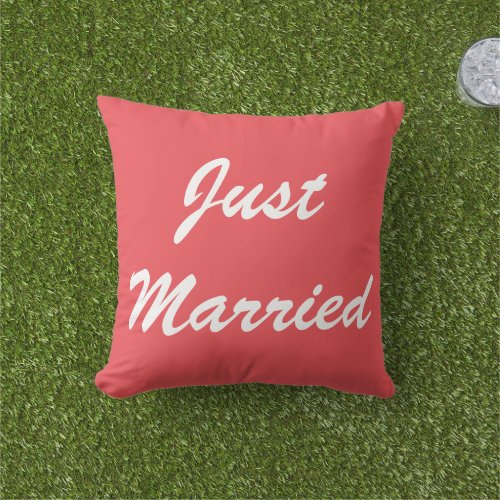 Just Married Newlyweds Custom Red Colorful Wedding Outdoor Pillow