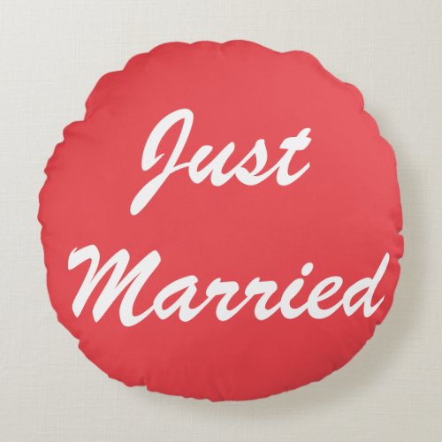 Just Married Newlyweds Custom Red Colorful Wedding Round Pillow