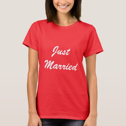 Just Married Newlyweds Custom Red Colorful Wedding T_Shirt