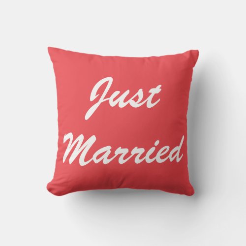 Just Married Newlyweds Custom Red Colorful Wedding Throw Pillow