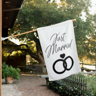 Just Married Newlyweds Home Decor Outdoors House Flag