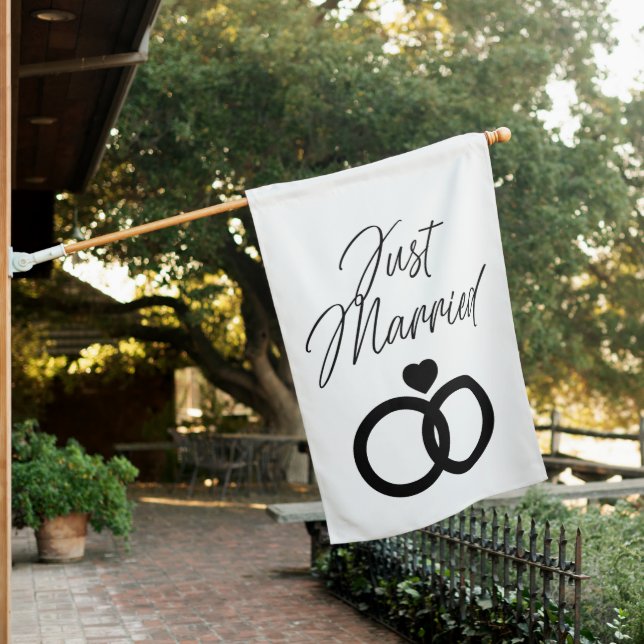 Just Married Newlyweds Home Decor Outdoors House Flag (In SItu)